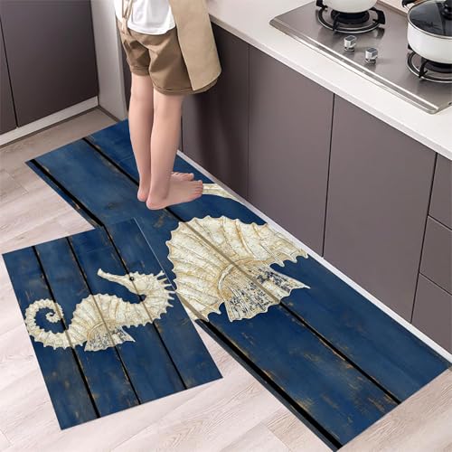 Tapis de cuisine ferme rustique hippocampe bleu de qualité supérieure - 5