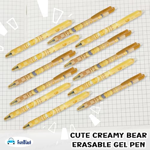 Image of FunBlast Creamy Bear Erasable Gel Pens - 12 Pcs of Gel Pen with Magic Eraser, Kawaii Gel Pens, Lightweight Gel Pen with Comfortable Grip, Stationery for School & Office - Blue Ink