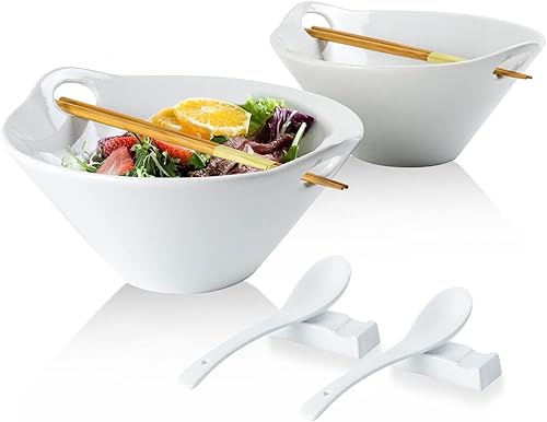 Miniatura 15 de UNICASA Juego de 2 cuencos japoneses para ramen con palillos, cucharas y reposos, cuencos de fideos de porcelana profunda de 26 onzas para Udon
