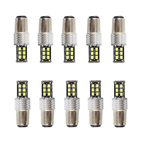 WerFamily 1157 2057 2357 7528 BAY15D 15-SMD 2835 Super White Car LED Light Bulbs Brake Tail Turn Signal Parking DC12V (Pack of 10)