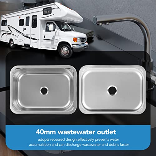 Image of Stainless Steel RV Sink 11x15in /28x38cm, 304 Grade Flush Mount | Hand Wash Basin with 40mm /1.57in Drain | Yacht & Boat & Kitchen