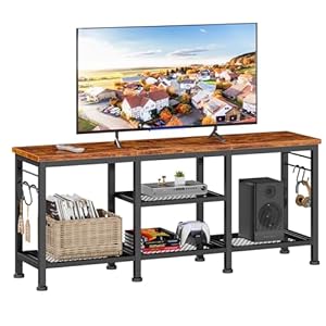 Furologee TV Stand for TVs up to 55 Inch, Entertainment Center with Open Storage Shelves, TV Media Console Table with Soundbar Shelf for Living Room, Bedroom, Rustic Brown