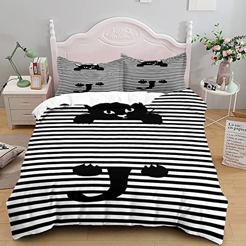 Housse de couette 90x190 parure de lit enfant rayures blanches microfibre - 2