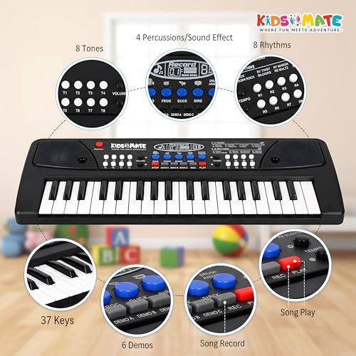 Image of Kidsmate Piano Keyboard for Kids with Mic, 37 Keys Music Toy, Electronic Piano with Recording Feature Builds Creativity & Rhythm Skills, Educational Musical Toy for Kids 3+ Years & Above