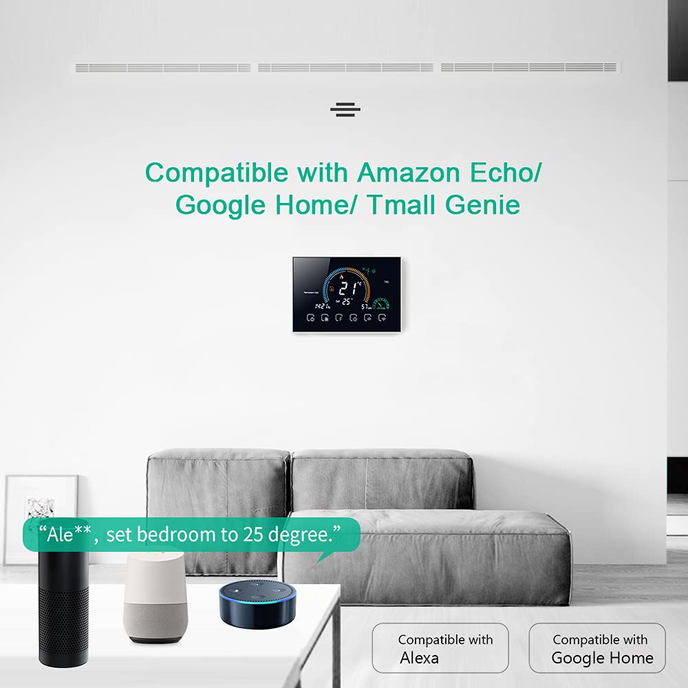 Termostato WiFi per Caldaia a Gas Controllo App Vocale/LCD Retroilluminato Visualizzazione,Termostato Programmabile Compatibile con Alexa Google Home,BHT-8000-GC (Nero)