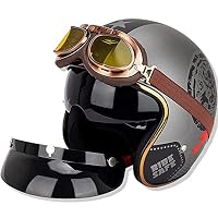 Casque Moto Rétro 3/4 Demi-Visage Avec Lunettes Solaires Intégrées – Style Vintage Protection UV Homme Femme
