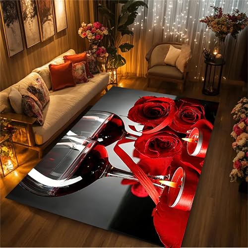 Tapete Decorativo Rojo con Diseño de Rosas 5x6 ft miniatura 3
