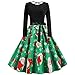 Produktbild GATIK Damen Weihnachtskleider Vintage Langarm 1950er Jahre Hausfrau Abend Party Abendkleid Damen Bow Knot V-Ausschnitt Swing Aline Knielange Kleider(XL,Grün)