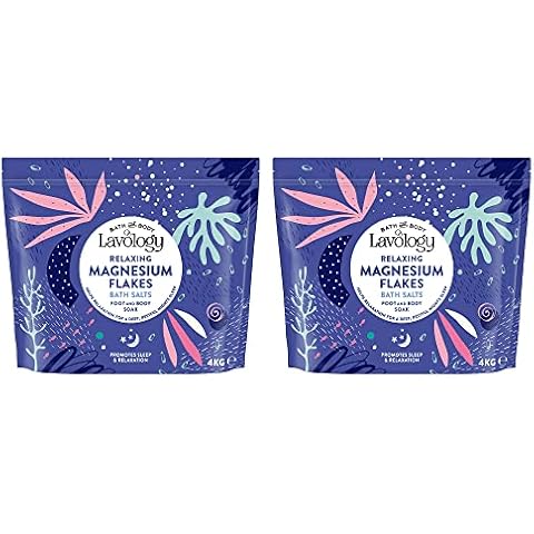 Magnesium Flakes Bath Salts by Lavology - 4kg x2 - All Natural Ingredients - Calming & Relaxing Bath Salts Cover