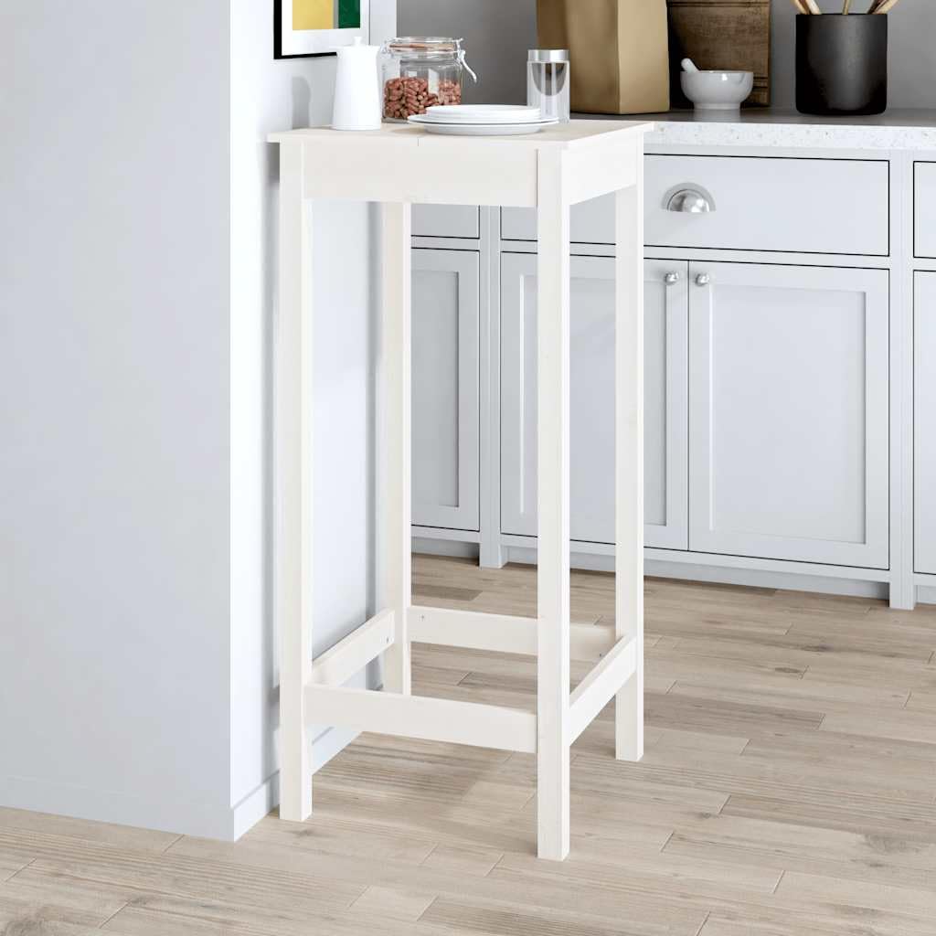 Biały stół barowy z litego drewna, 50 x 50 x 110 cm, wykonany z drewna sosnowego, do jadalni, kuchni, salonu, restauracji i bistro ze stabilnym blatem i uchwytem ściennym