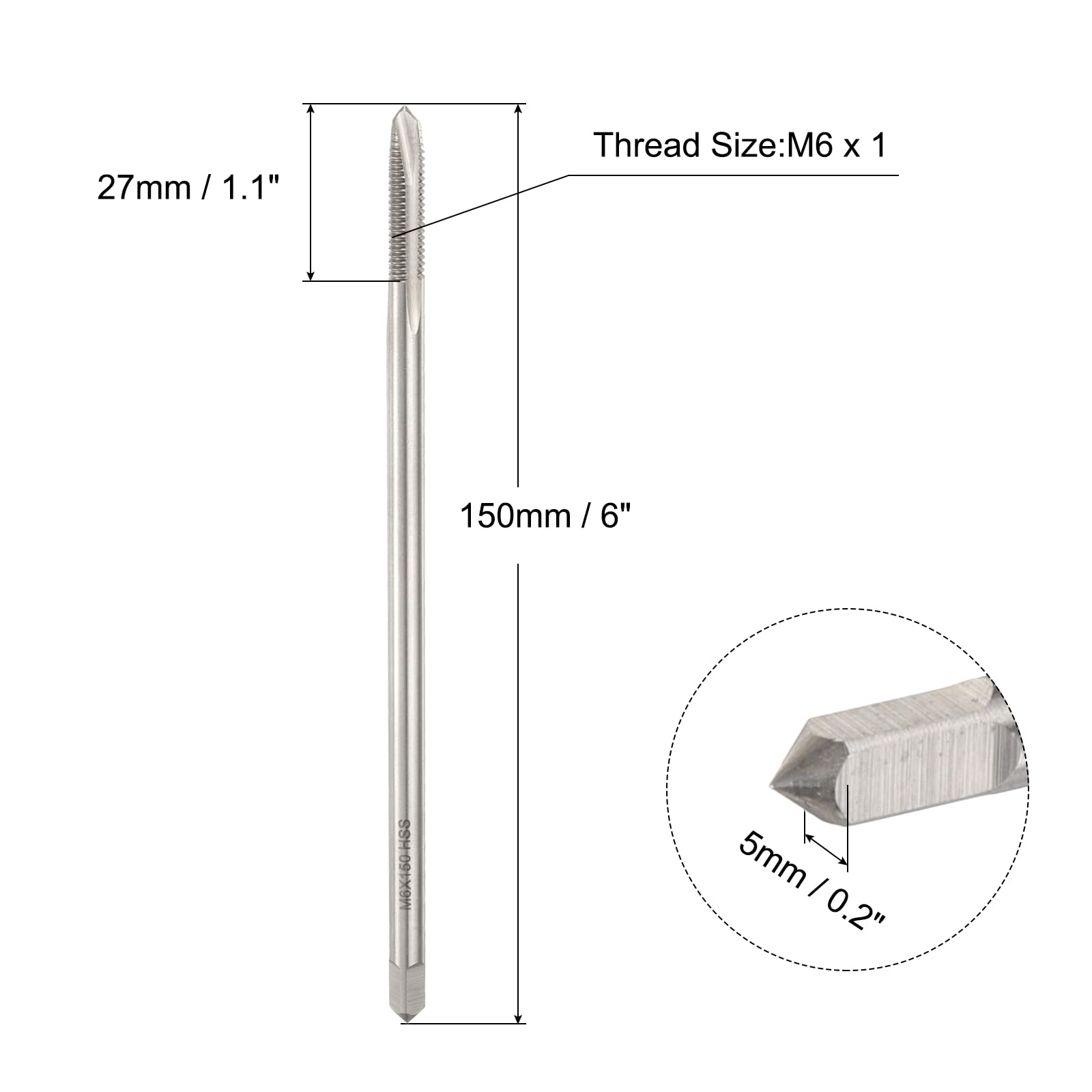 QUARKZMAN Maschio Filettato a Punta Elicoidale Metrica M6 x 1 H2, Utensile per Maschiatura Extra Lungo da 150 Mm (6"), Punta per Maschiatura Acciaio Rapido