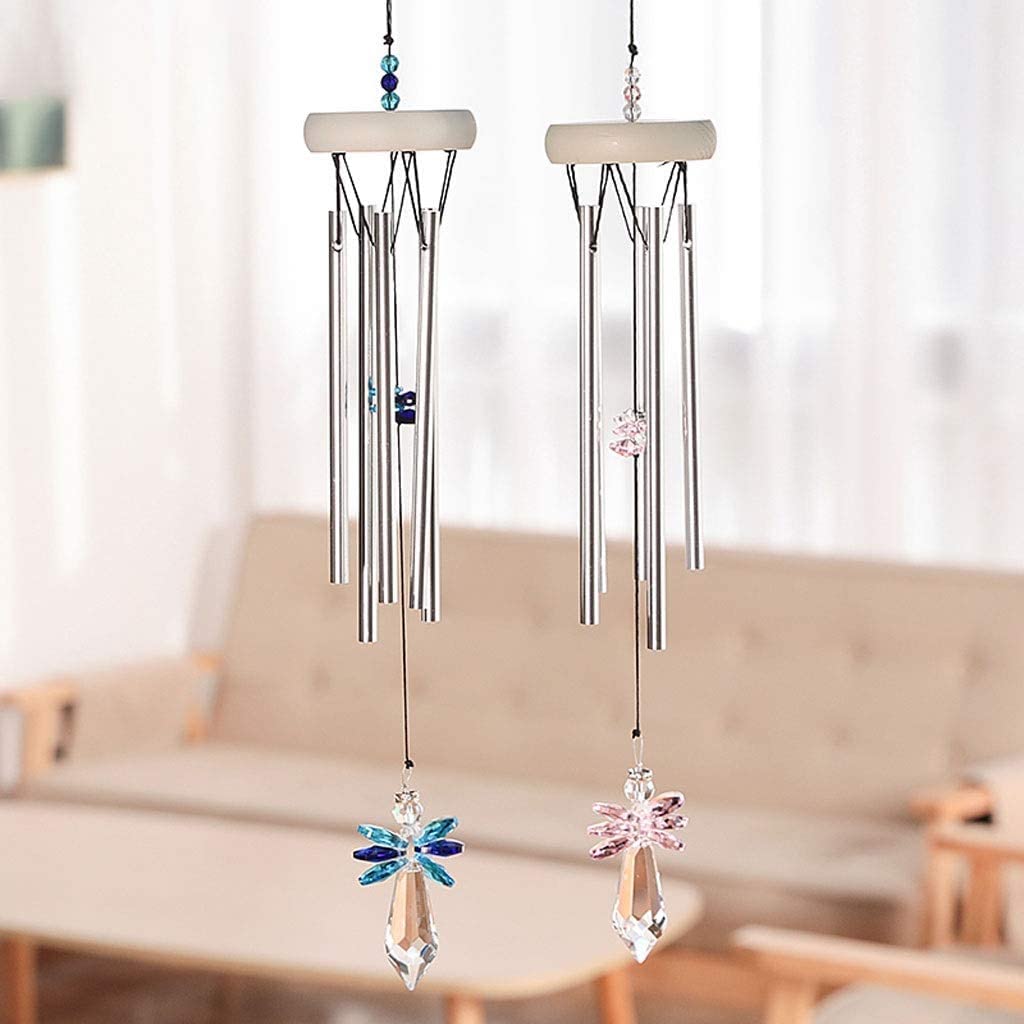 Carillon a Vent pour Maison Tige en Aluminium Cristal Carillon Éolien Décoration De La Maison Tenture Murale Créative Fille Cadeau Maison Pendentif Décoration Décoration Intérieure(Rosa)