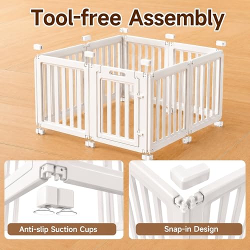 Image of EVERFRONT Dog Playpen with Door - Dog Pen Indoor - Easy Assemble Dog Play Pen - Puppy Playpen, Cat Playpen, Small Animal Playpen, Dog Play Pen Indoors (White, 24 inch, 8 Panels)