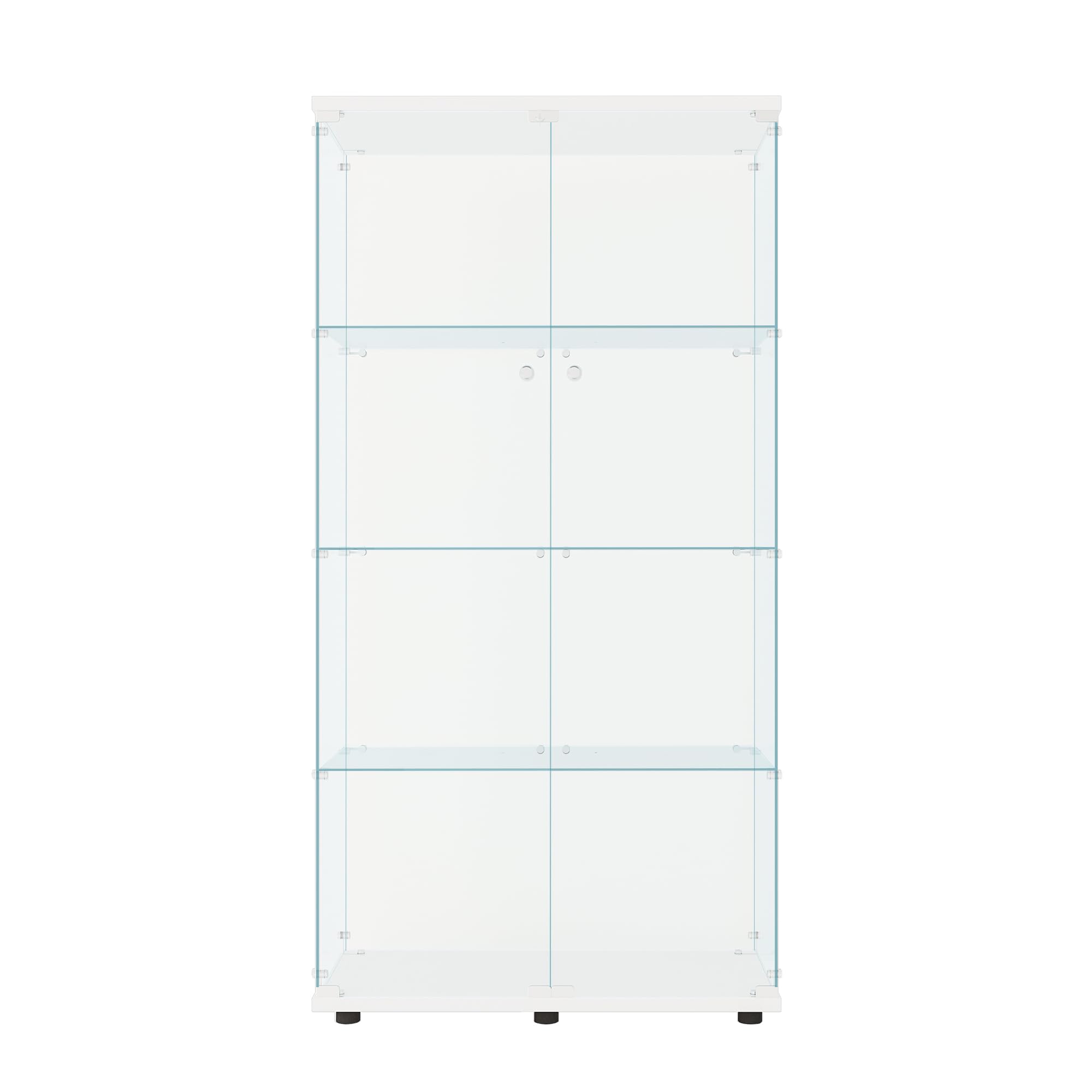 Glass Display Cabinet Kitchen Pantry Storage Cabinet Corner Bar Cabinet with Four Level Double-Door, 64”hx32''lx 14''w White