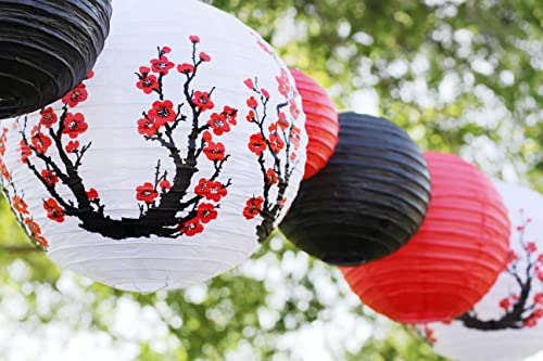 Just Artifacts 16-Inch Red Cherry Blossom Decorative Round Chinese Sakura Paper Lanterns (Single) #TOP4