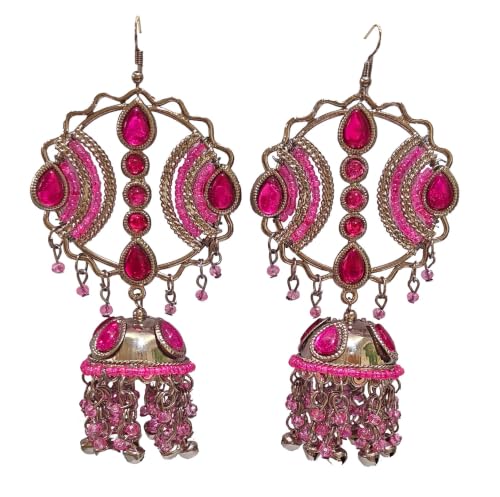 Image of Fuschianet Accessories New Maula Mere Maula Mehru Rani Pink Silver Alloy Oxidized Paisley Large Jhumka Earrings for Women and Girls