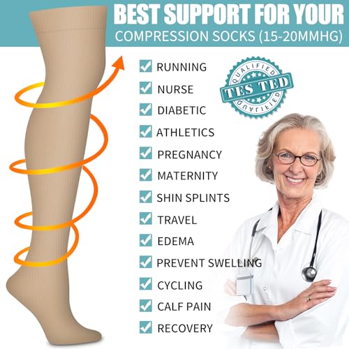 Image of Bluemaple Thigh High Compression Socks for Women and Men Circulation(3 Pairs) Over the Knee-Best Support for Running,Travel