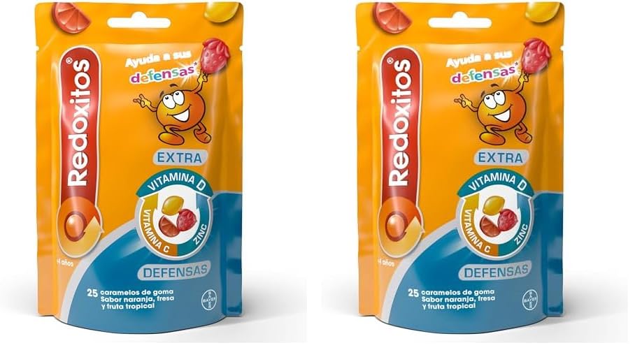 Redoxitos Extra Defensas Gummies - Vitaminas para niños - Vitamina C, D y Zinc - Ayuda a mejorar sus defensas inmunitarias y la absorción de hierro - 25 Gominolas (Paquete de 2)