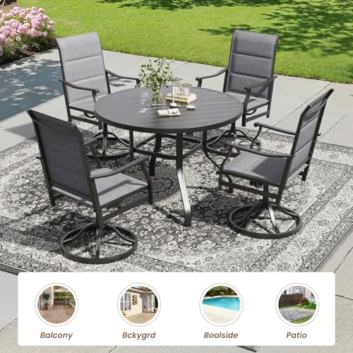 Image of Soohow Patio Dining Set for 4, 5-Piece Round Table Outdoor Dining Set, 4 x Swivel Patio Chairs and 1 x 41 Round Outdoor Dining Table, for Poolside, Backyard and Proch