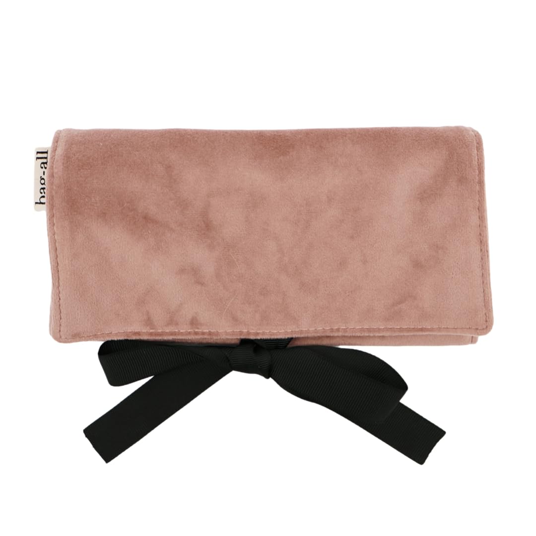 Bag-all Trousse Bijoux Femme | Organiseur Bijoux de Voyage & Maison | Pochette Compacte avec Poches Zippées, Porte-Bagues & Boucles d’Oreilles | Velours Recyclé | Velours rose