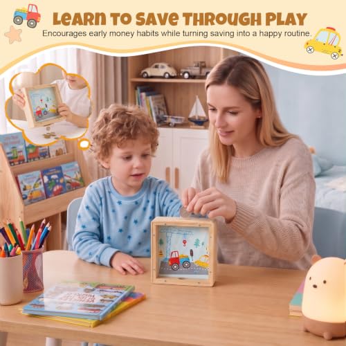 Image of MHJY Wooden Piggy Bank for Kids Personalizable DIY Coin Bank for Girls Boys