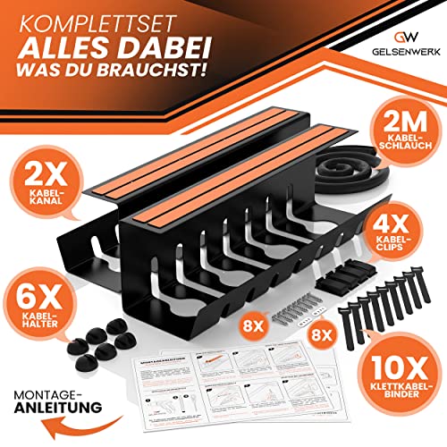 GELSENWERK® Kabelkanal Schreibtisch Schwarz OHNE Bohren fürs Kabelmanagement - Kabelwanne inkl. Kabelschlauch für saubere Kabelführung am Schreibtisch - Kabelmanagement Schreibtisch