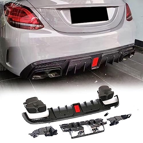 MCARCAR KIT Rear Bumper Diffuser Compatible with Mercedes Benz C Class W205 C200 C250 C300 C350 C400 Sport C43 AMG Sedan 2014-2019 PP Under Chin Lip Spoiler Splitter with Exhaust Tips