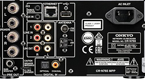 Rear panel of Onkyo CR-N765 showing various input and output ports