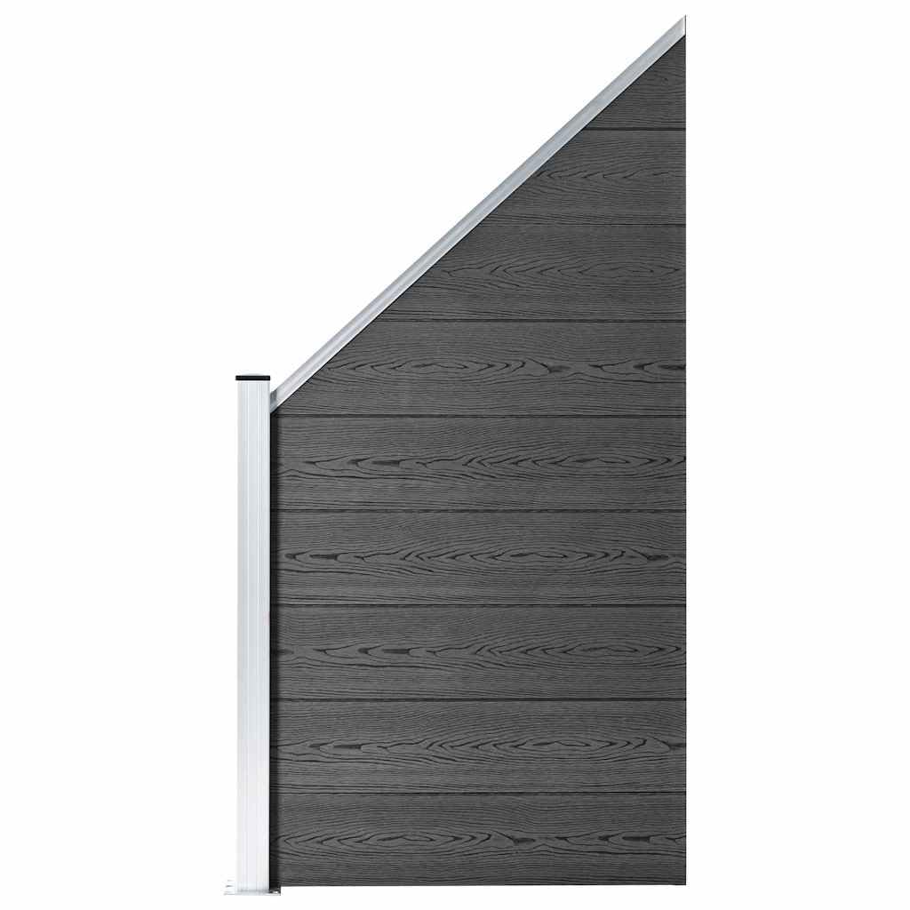 WPC Fence Panel Set 619x, 170cm Wood Plastic Composite Garden Privacy Barrier, Black Modular Horizontal Slatted Boards with Aluminium Trim for Secure Backyard Fencing