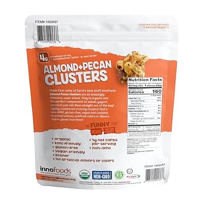 Inno Foods Organic Almond Pecan Clusters, Gluten Free, Keto Friendly, 3 Pack, 16 oz Each