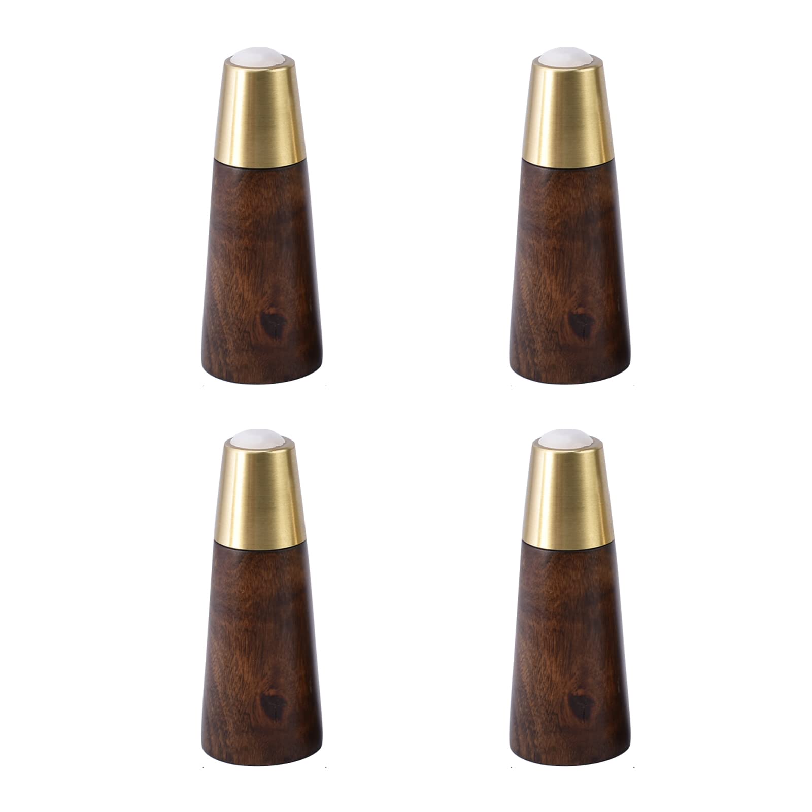 FCXURKOD Mid-Century Modern Wooden Furniture Legs Set of 4 Round Tapered with Brass Base 15cm/5.91in Replacement Legs for Cabinets Coffee Tables Sofas Ottomans Loveseats Armchairs (Dark Brown)