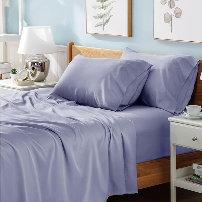 Prime Linens Flat Sheet Poly Cotton Percale Breathable Bed Top Sheet Wrinkle, Shrinkage and Fade Resistant Flat Bed Sheets (Lilac, King (264Cm x 250Cm))