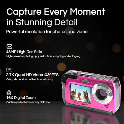image for Minolta MN40WP 48MP Waterproof Digital Camera – Dual LCD Screens, 2.
