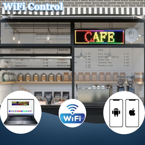 Image of P10 Full-Color WiFi LED Display Sign 26x8 Inch Programmable Digital Board Dynamic Ads for Cafes, Restaurants & Bars Outdoor Waterproof Graphics (IP45)