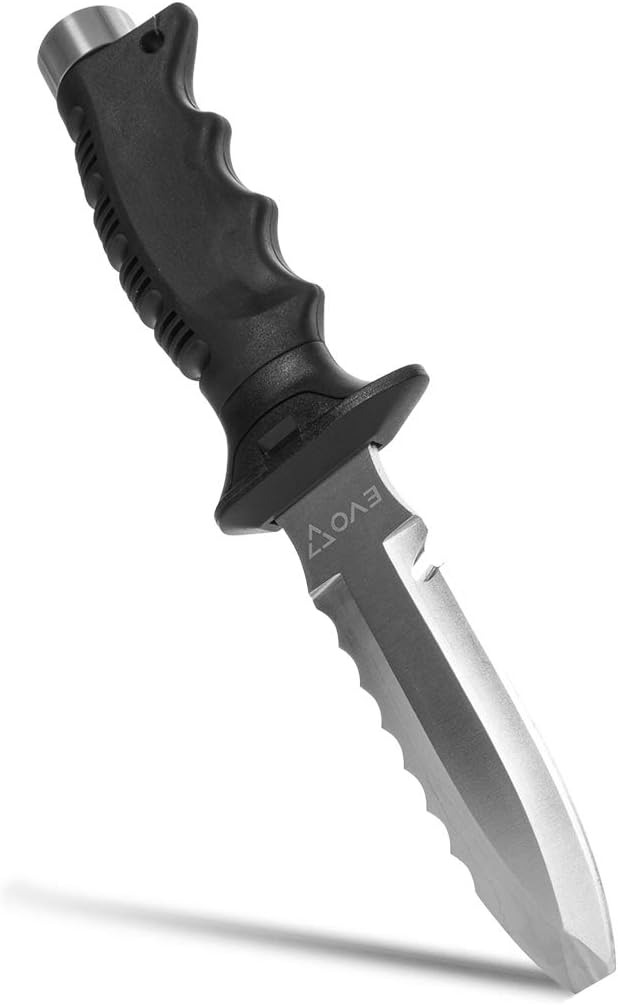 EVO 420 Stainless Blunt Scuba Dive Knife - 5" Premium Diving Knife with Blunt Tip, Serrated Top Edge, and Built-in Line Cutter - Scuba and Snorkeling Gear - Underwater Equipment and Accessories