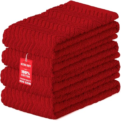 DecorRack 4 Pack Kitchen Towels 100% Cotton Dish Towels 15 x 25 Inch Absorbent Kitchen Towels for Drying Dishes Hand Towels Kitchen Cleaning Cloths Red (Set of 4)