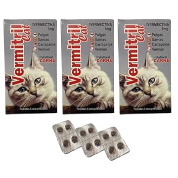 Vermitril Gatos - Anti Pulgas, Carrapatos, Vermes, Sarnas 12 Comprimidos mastigáveis