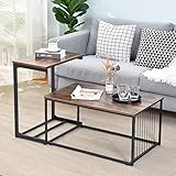 Kingrack Beistelltisch, Couchtisch mit Metallbeinen, Hochwertige Satztische aus Holz im 2er Set, Eckiger Sofa Tisch & Wohnzimmertisch aus Echtholz, Industrie-Design, vintagebraun-schwarz
