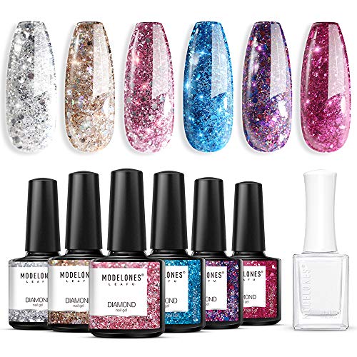 Modelones Glitter Gel Nail Polish Set with Liquid Latex for Nails Latex Tape