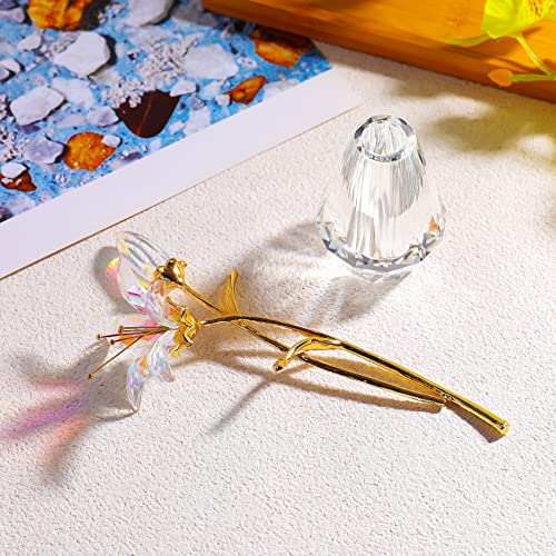 Ornalrist Crystal Lily Flower Collectible Figurine Gifts for Women Mum Glass Lilium Floral with Metal Stem Crystal Vase for Wedding Valentine's Day Party Home Ornament Decor (Clear) - Image 3