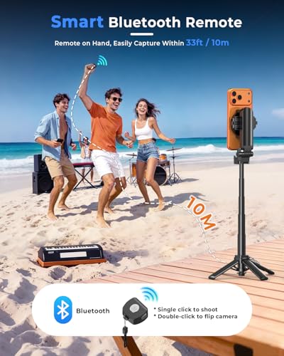 Image of GRENARO Tripod Stand for Phone, Mini Selfie Stick Tripod with Magnetic & Clamp Holder, Up to 16.5in, 4-Leg Base, Lightweight & Portable, Detachable Bluetooth Remote for iPhone /Android Vlog /Photo
