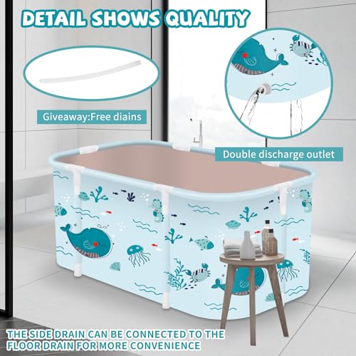 Image of Portable Foldable Bathtub,Foldable Soaking Bathtub for Adults, Freestanding Bathtubs, Hot Bath Tub, Ice Bath, Family Bathroom SPA Tub 47.2x19.7x21.7inch (Fish)