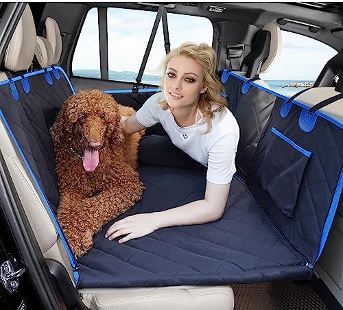 H HOH-Tech Back Seat Extender for Dogs,Hard Bottom Dog Car Seat Cover for Back Seat Bed,Anti-Scratch Dog Hammock for Car Travel,Backseat Portable Car Camping Pad for SUV Truck (Blue)