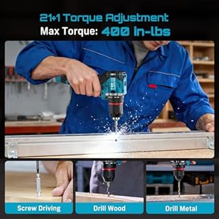 SEESII Cordless Drill Impact Driver 16.8V Brushless Power Tool Combo Kits 2x 2.0Ah Batteries w/Charger, 16-Pc Bits, Tool Bag, 3/8'' Drill & 1/4'' Impact Driver for Home DIY, Woodworking (Blue)