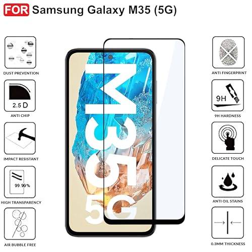Image of CEDO Tempered Glass for Samsung Galaxy M35 (5G) | Screen Protector Full HD Quality Tempered Glass Anti-Scratch Edge to Edge Coverage with Easy Installation Kit (Black)