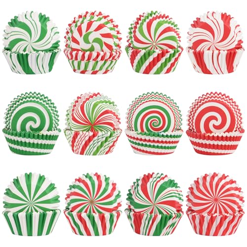 Image of 600 Pack Christmas Candy Cupcake Liners Wrappers Baking Cups Santa Holiday Paper Wraps Muffin Liners for Xmas Birthday Party Candy Cake Decorations Supplies(12 Styles)