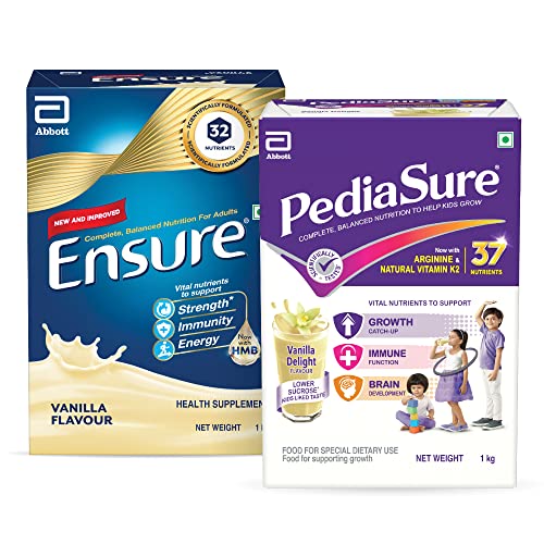 Image of Ensure Vanilla 1kg & Pediasure Vanilla 1kg Health & Nutrition Drink Powder Combo | Complete, Balanced Nutrition For Kids & Adults