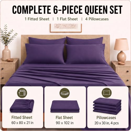 Image of CozyLux 6-Piece Queen Sheet Set, Fits 18-21 Inch Mattresses, Oeko-TEX