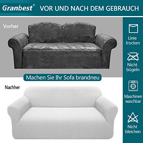 Granbest High Stretch Sofabezug Moderne Sofaüberwurf Jacquard Elastische Sofahusse für Wohnzimmer Protector für Hunde Haustiere (4 Sitzer, Creme)