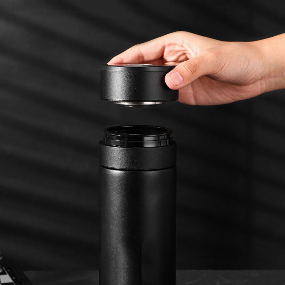 Termo Botella Termica Vaso Termico 500mL Vaso Café Taza de Viaje Inoxidable Antigoteo White Black con Hebilla de Bloqueo, con Desagüe para Té, Apertura de Tapa con Un Solo Clic,White